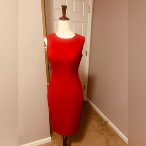 Calvin Klein Red Sleeveless Sheath Dress with Exposed Gold Back Zipper size 4